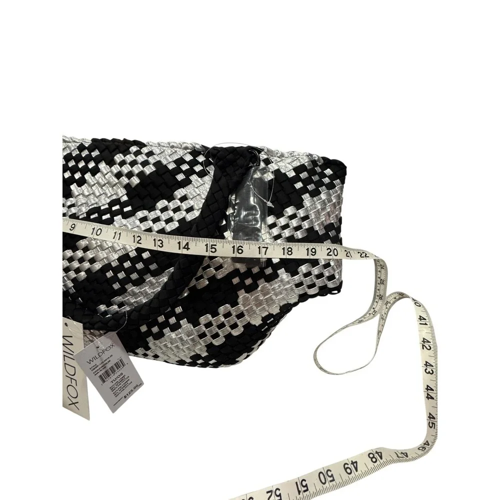 WILD FOX Woven Tote Bag Black Silver Houndstooth Large Shopper‎ Beach Bag - Picture 4 of 8